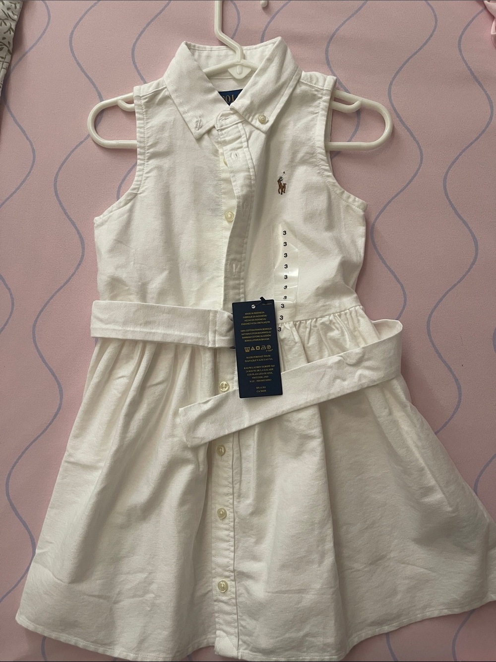 Ralph Lauren White Sleeveless Belted Shirt Dress with Polo Pony